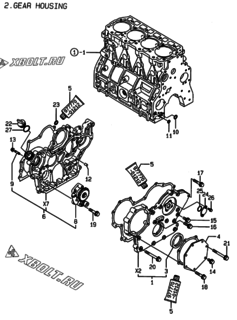  Двигатель Yanmar 4TNE94-DBW, узел -  Корпус редуктора 