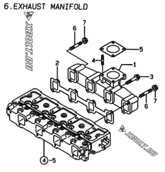  Двигатель Yanmar 4TNE94-DBW, узел -  Выпускной коллектор 