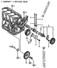 Двигатель Yanmar 4TNE94-DBW, узел -  Распредвал и приводная шестерня 