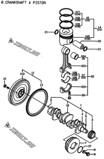  Двигатель Yanmar 4TNE94-DBW, узел -  Коленвал и поршень 