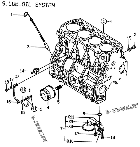  Система смазки двигателя Yanmar 4TNE94-DBW