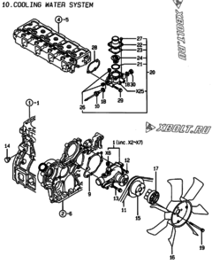  Двигатель Yanmar 4TNE94-DBW, узел -  Система водяного охлаждения 
