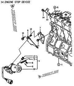  Двигатель Yanmar 4TNE94-DBW, узел -  Устройство остановки двигателя 