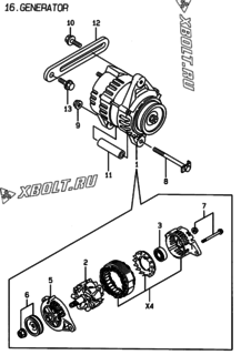  Двигатель Yanmar 4TNE94-DBW, узел -  Генератор 