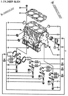  Двигатель Yanmar 3TNE74-YC, узел -  Блок цилиндров 