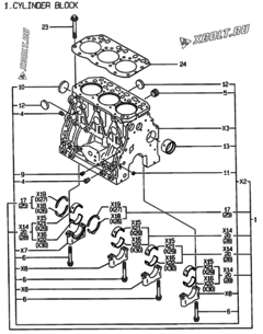  Двигатель Yanmar 3TNE88-YC, узел -  Блок цилиндров 