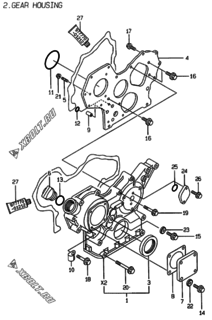  Двигатель Yanmar 3TNE88-YC, узел -  Корпус редуктора 