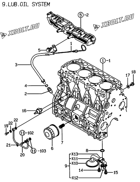  Система смазки двигателя Yanmar 4TNE98-HYS