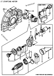  Двигатель Yanmar 4TNE98-HYS, узел -  Стартер 