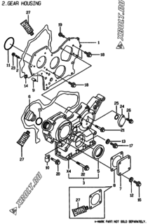  Двигатель Yanmar 4TNE84T-EKRW, узел -  Корпус редуктора 