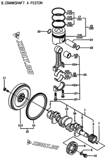  Двигатель Yanmar 4TNE84T-EKRW, узел -  Коленвал и поршень 