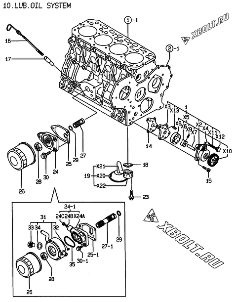  Система смазки двигателя Yanmar 4TNE84T-EKRW