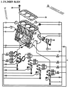  Двигатель Yanmar 3TNE84T-EMP, узел -  Блок цилиндров 