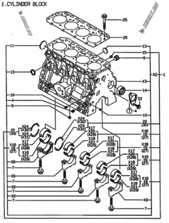  Двигатель Yanmar 4TNE84-EAD, узел -  Блок цилиндров 