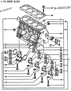  Двигатель Yanmar 4TNE88-EAD, узел -  Блок цилиндров 