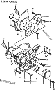  Двигатель Yanmar 4TNE88-EAD, узел -  Корпус редуктора 