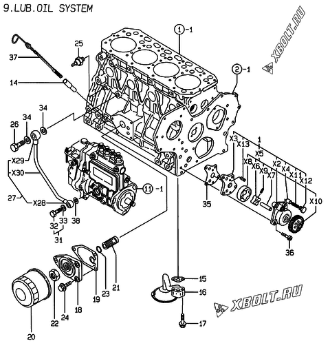  Система смазки двигателя Yanmar 4TNE88-EAD