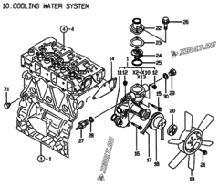  Двигатель Yanmar 3TNE82A-EAF, узел -  Система водяного охлаждения 
