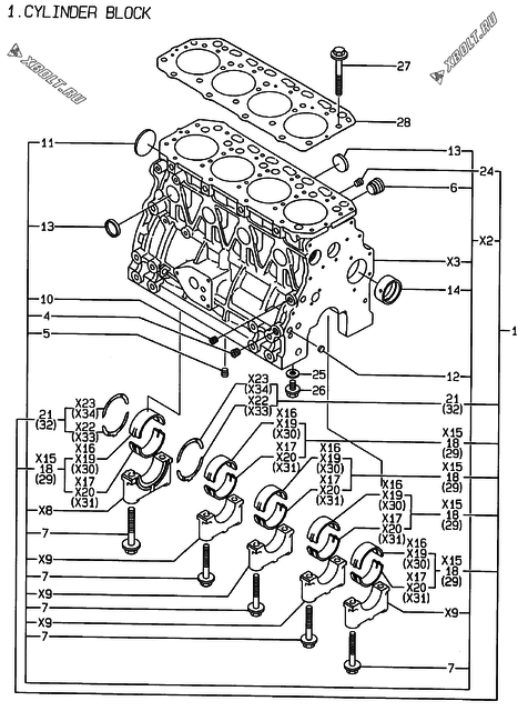  Блок цилиндров двигателя Yanmar 4TNE84-EAF