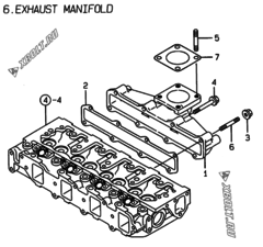  Двигатель Yanmar 4TNE84-EAF, узел -  Выпускной коллектор 