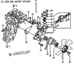  Двигатель Yanmar 4TNE84-EAF, узел -  Система водяного охлаждения 