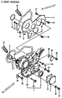  Двигатель Yanmar 3TNE78A-EHP, узел -  Корпус редуктора 