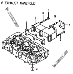  Двигатель Yanmar 3TNE88-ECS, узел -  Выпускной коллектор 
