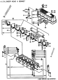  Двигатель Yanmar 4TNE94-SFW, узел -  Головка блока цилиндров (ГБЦ) 