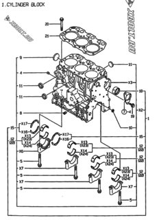 Двигатель Yanmar 3TNE74C-TA, узел -  Блок цилиндров 