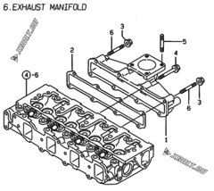  Двигатель Yanmar 4TNE88-EACG, узел -  Выпускной коллектор 