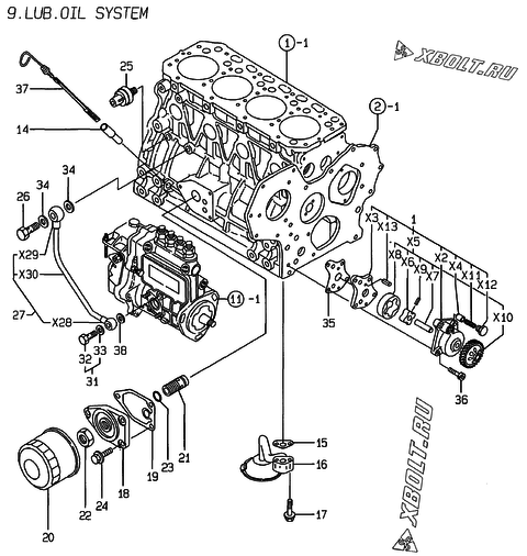  Система смазки двигателя Yanmar 4TNE88-EACG