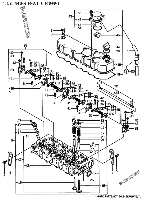  Головка блока цилиндров (ГБЦ) двигателя Yanmar 4TNE88-EHP