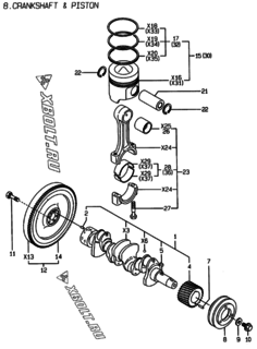  Двигатель Yanmar 4TNE88-EHP, узел -  Коленвал и поршень 