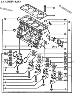  Двигатель Yanmar 4TNE88-ECIMC, узел -  Блок цилиндров 