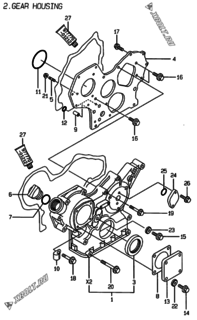  Двигатель Yanmar 4TNE88-ECIMC, узел -  Корпус редуктора 