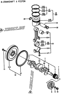  Двигатель Yanmar 4TNE88-ECIMC, узел -  Коленвал и поршень 