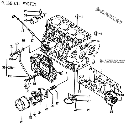  Система смазки двигателя Yanmar 4TNE88-ECIMC