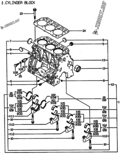  Двигатель Yanmar 3TNE88MC-EK, узел -  Блок цилиндров 