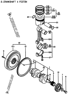  Двигатель Yanmar 3TNE84MT-EK, узел -  Коленвал и поршень 