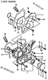  Двигатель Yanmar 4TNE84MT-EK, узел -  Корпус редуктора 