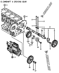  Двигатель Yanmar 4TNE84MT-EK, узел -  Распредвал и приводная шестерня 