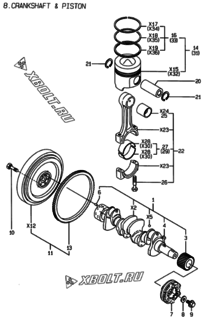 Двигатель Yanmar 4TNE84MT-EK, узел -  Коленвал и поршень 