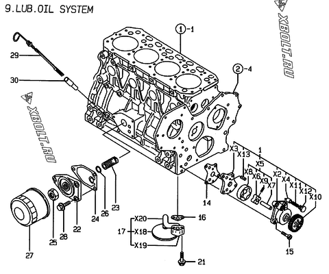  Система смазки двигателя Yanmar 4TNE84MT-EK
