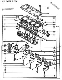  Двигатель Yanmar 4TNE106-AMM, узел -  Блок цилиндров 