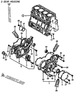  Двигатель Yanmar 4TNE106-AMM, узел -  Корпус редуктора 