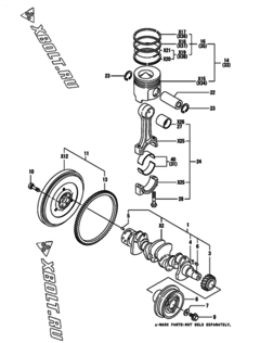  Двигатель Yanmar 4TNE106-AMM, узел -  Коленвал и поршень 