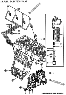  Двигатель Yanmar 4TNE106-AMM, узел -  Форсунка 