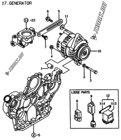  Двигатель Yanmar 4TNE106-AMM, узел -  Генератор 