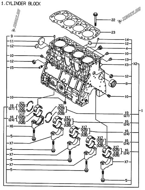  Блок цилиндров двигателя Yanmar 4TNE106T-ML