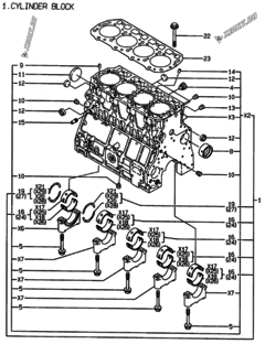  Двигатель Yanmar 4TNE106T-ML, узел -  Блок цилиндров 